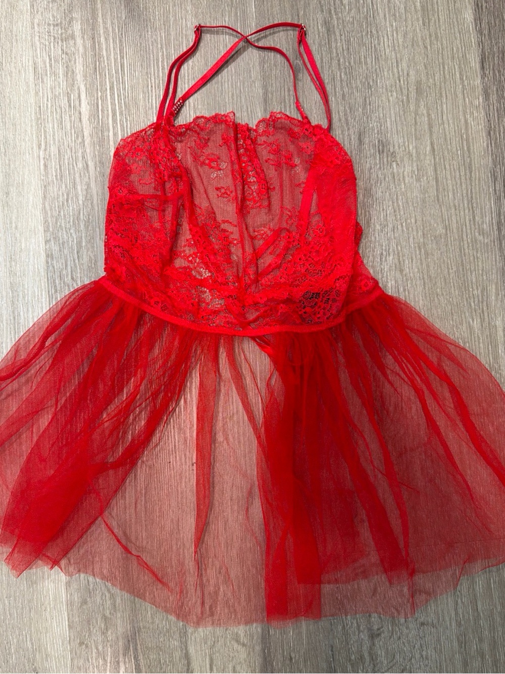 Victoria’s Secret vintage Red Lace & Tulle Babydoll lingerie top dress Sz Small